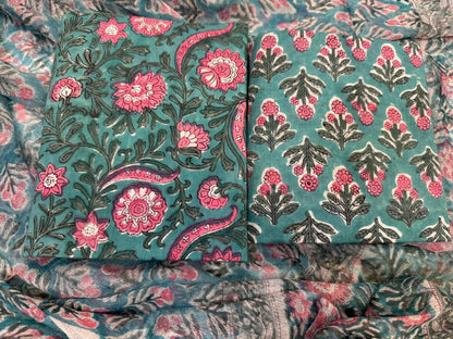 hand block printed chiffon dupatta suit