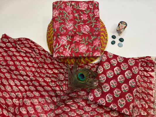hand block printed chiffon dupatta suit