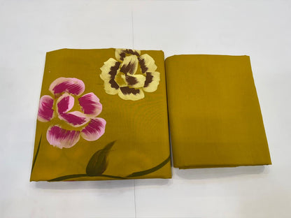 Hand Brush Painted Cotton Suit with Chiffon Duppata