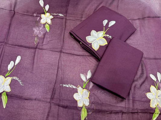Hand Brush Painted Cotton Suit with Chiffon Duppata
