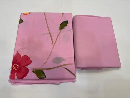 Hand Brush Painted Cotton Suit with Chiffon Duppata