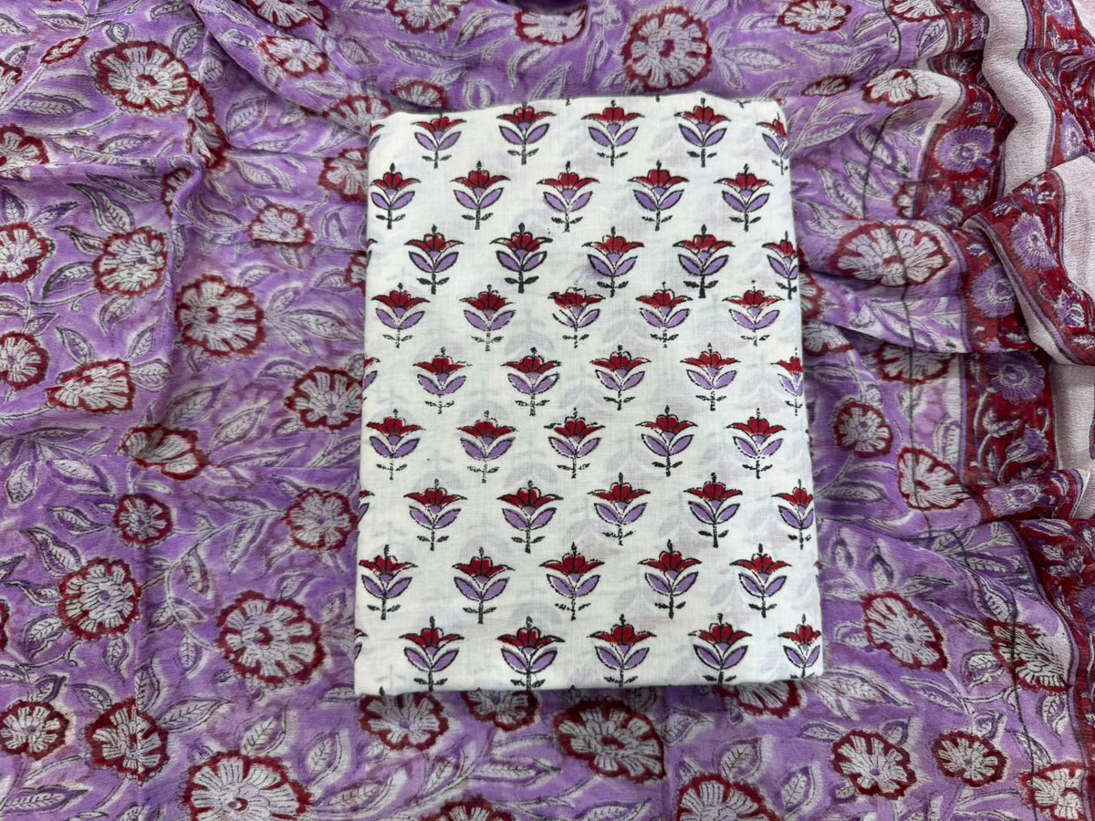 Cotton Suit with Chiffon Dupatta