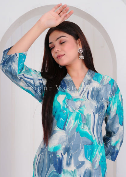Blue Marble Cotton Kurti