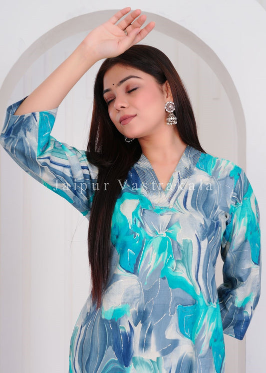 Blue Marble Cotton Kurti