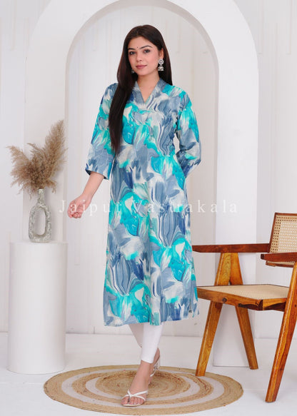 Blue Marble Cotton Kurti