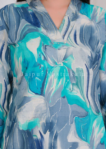 Blue Marble Cotton Kurti