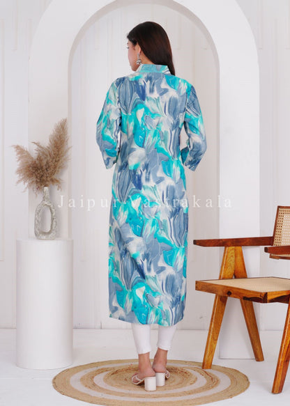 Blue Marble Cotton Kurti