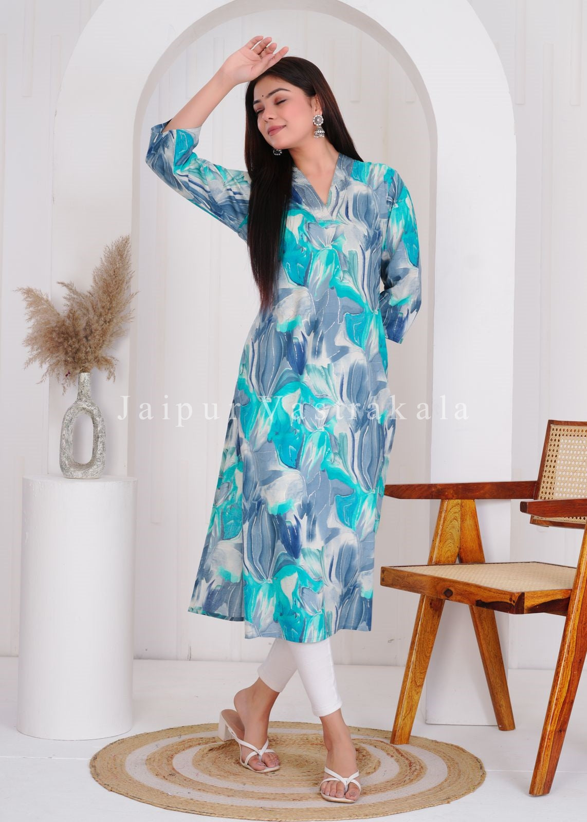 Blue Marble Cotton Kurti
