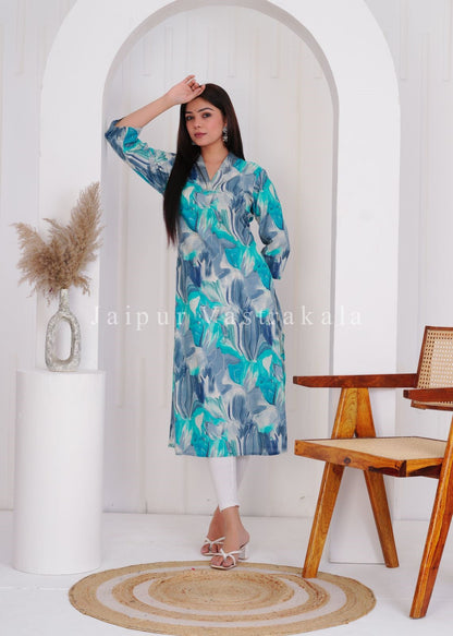 Blue Marble Cotton Kurti
