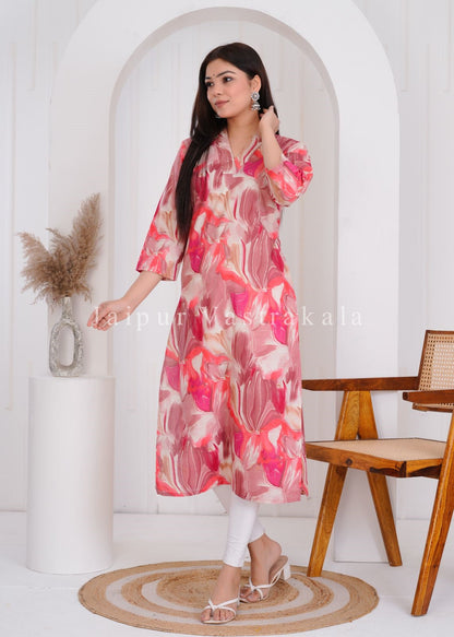 Peach Marble Cotton Kurti