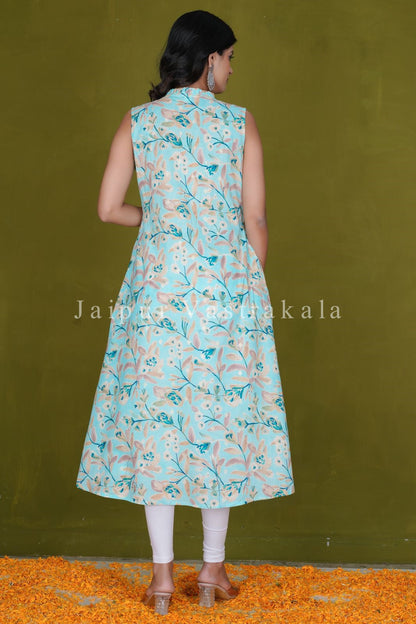 Aqua Canopy Sleeveless Cotton A-line Kurti