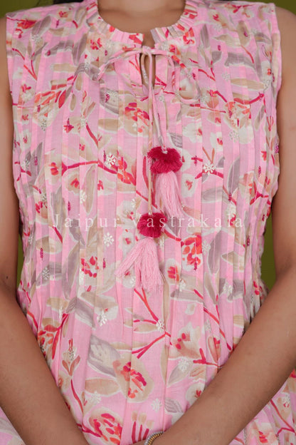 Pink Canopy Sleeveless Cotton A-line Kurti