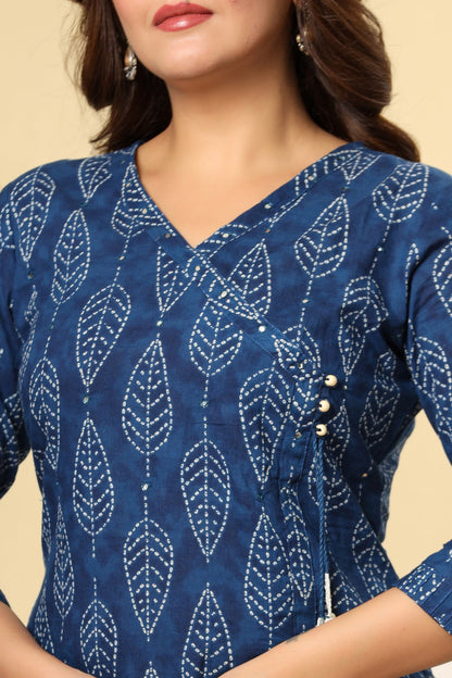 Blue Leaf Vein Angrakha Kurti