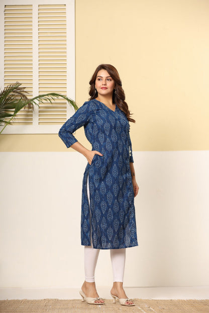 Blue Leaf Vein Angrakha Kurti