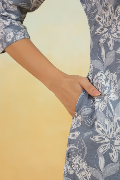 Gray Blooms Vein Angrakha Kurti