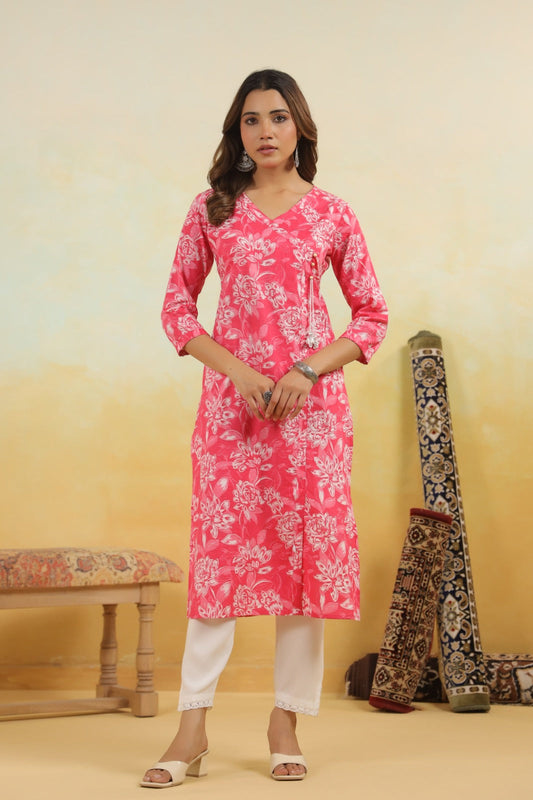 Pink Blooms Angrakha Kurti