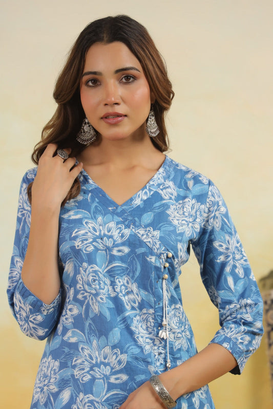 Blue Blooms Angrakha Kurti