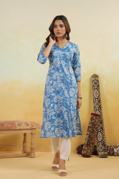 Blue Blooms Angrakha Kurti