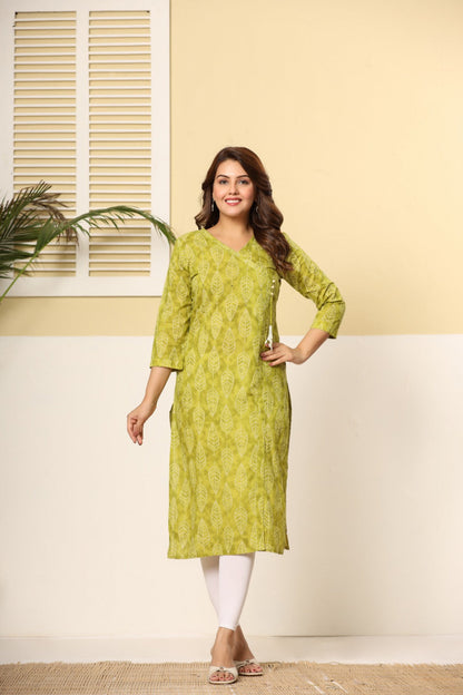 Green Leaf Vein Angrakha Kurti