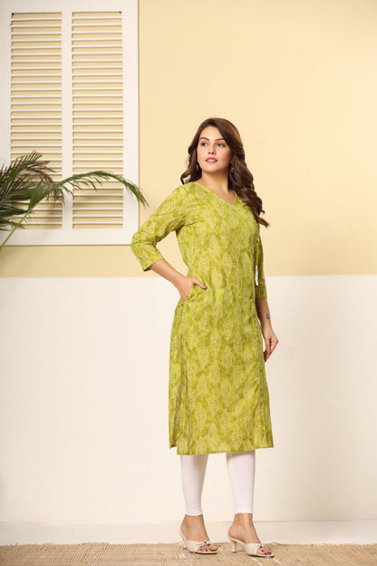 Green Leaf Vein Angrakha Kurti