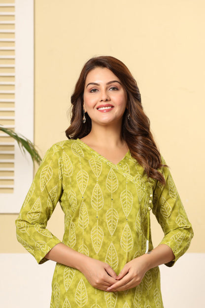 Green Leaf Vein Angrakha Kurti