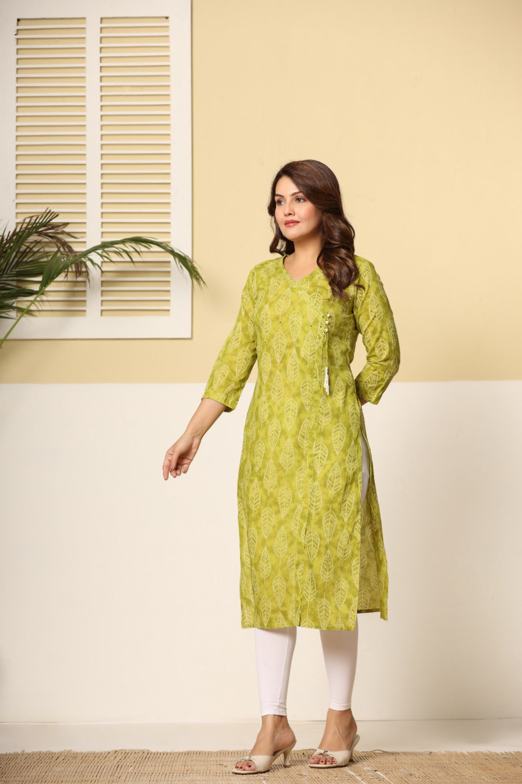 Green Leaf Vein Angrakha Kurti