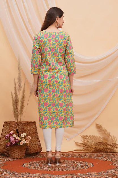 Yellow Blush Floral Cotton Kurti