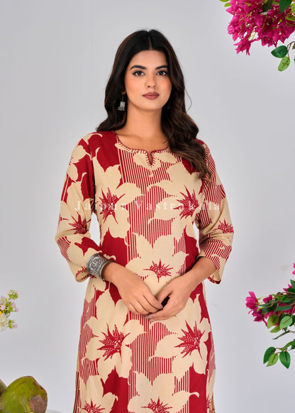 Red Blooms Cotton Kurti