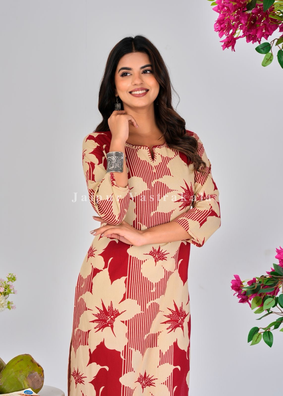 Red Blooms Cotton Kurti