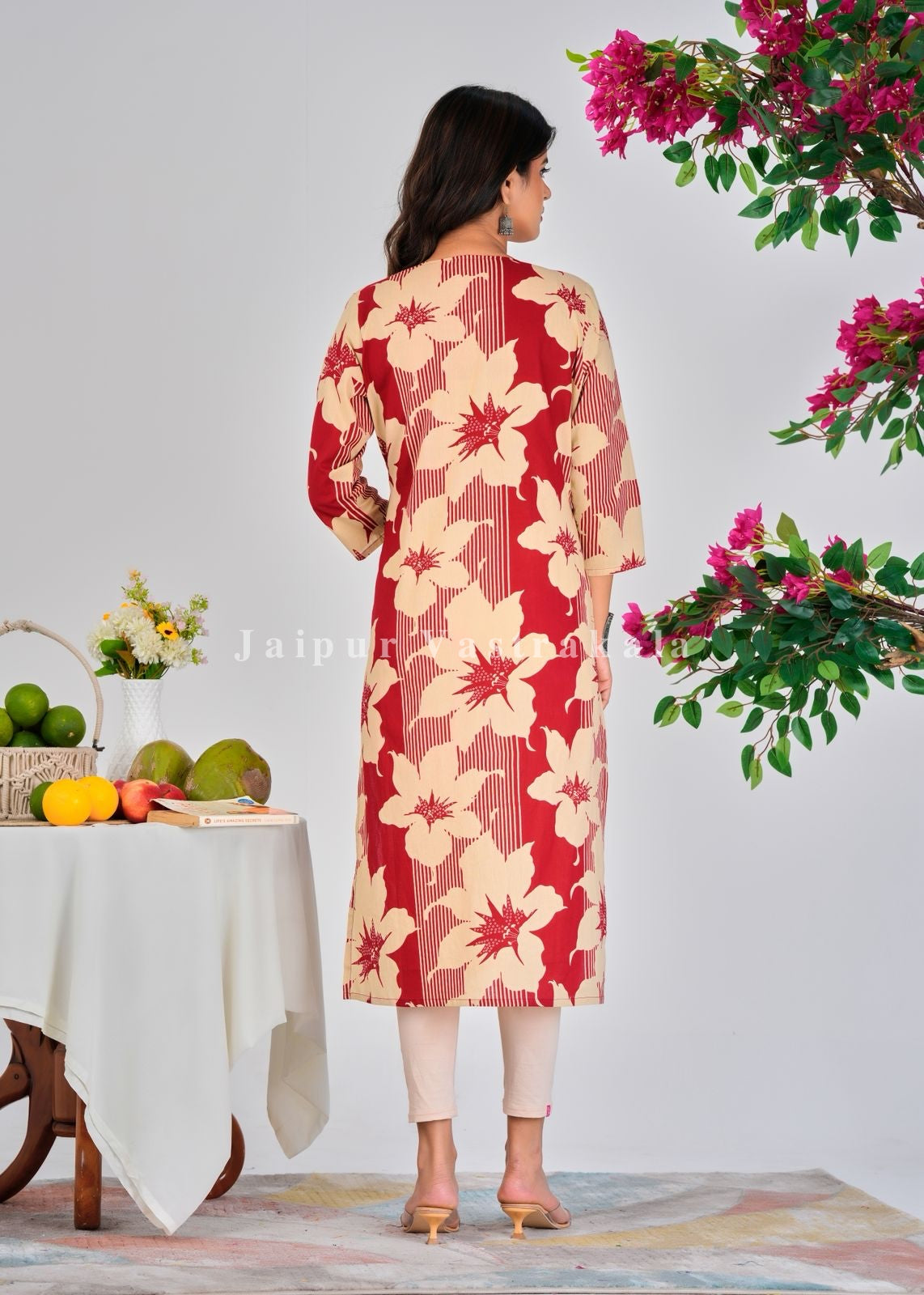 Red Blooms Cotton Kurti