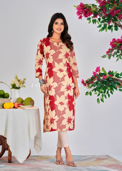 Red Blooms Cotton Kurti