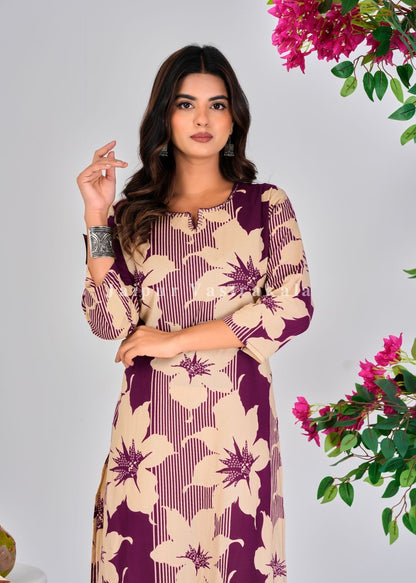 Purple Blooms Cotton Kurti