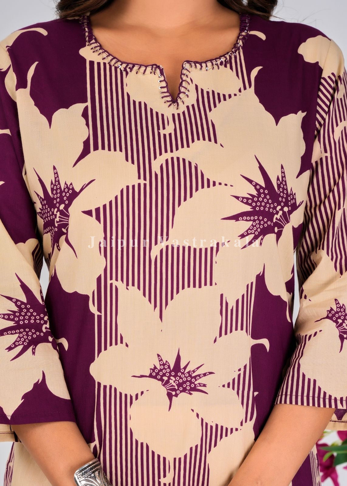 Purple Blooms Cotton Kurti