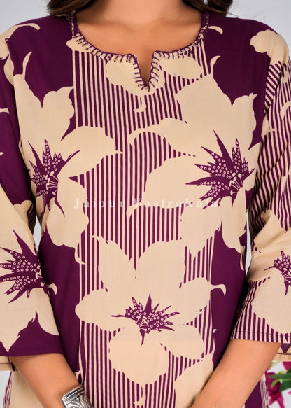 Purple Blooms Cotton Kurti