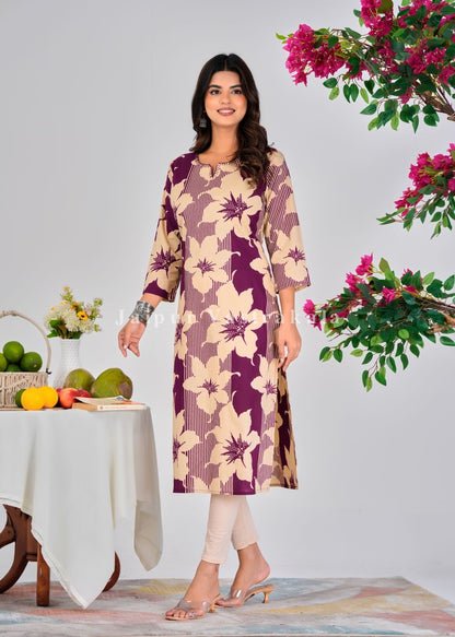 Purple Blooms Cotton Kurti