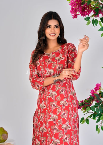 Red Petals Cotton Kurti