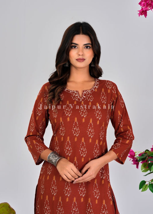 Rustic Ikkat Print Cotton Kurti