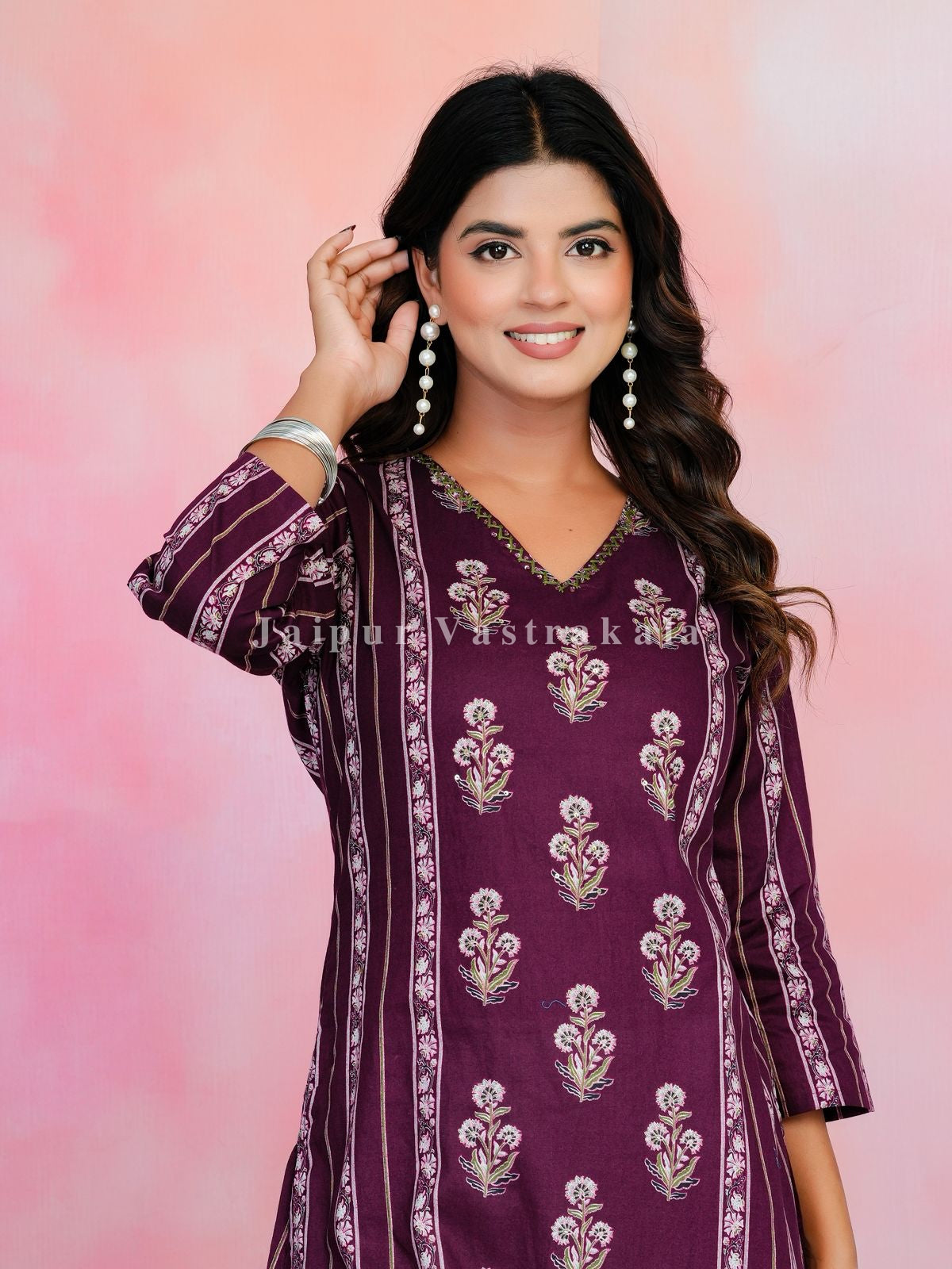 Wine Boota Bahaar Cotton Kurti