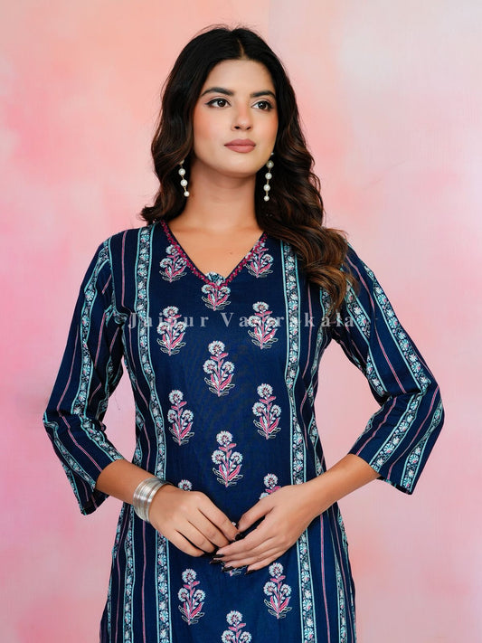 Blue Boota Bahaar Cotton Kurti