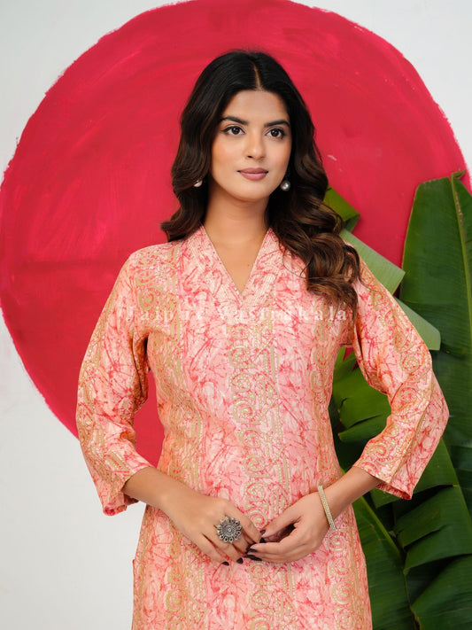 Pink Batik Shimmer Muslin Kurti