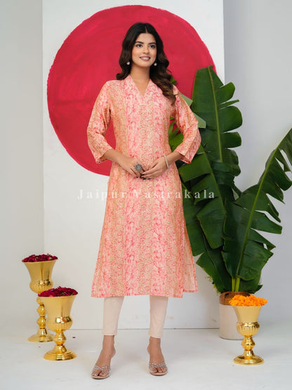 Pink Batik Shimmer Muslin Kurti