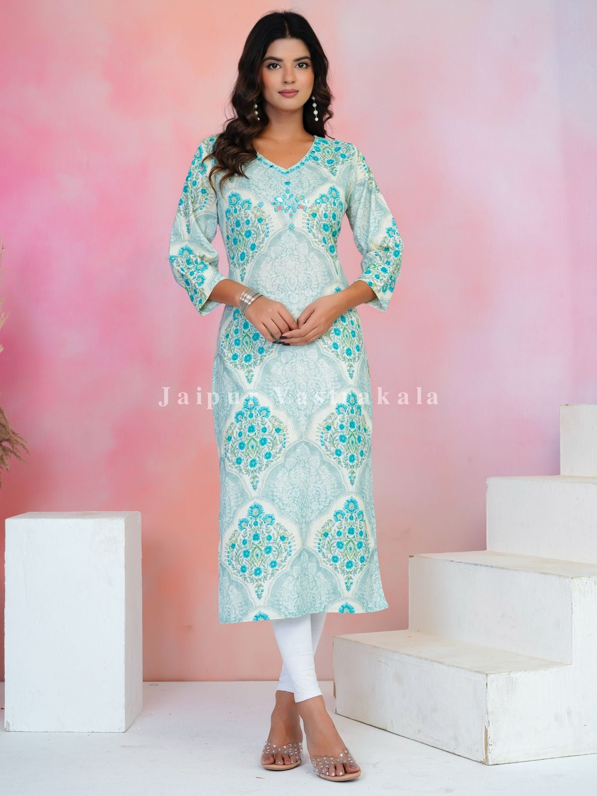Azure Boota Cascade Cotton Kurti