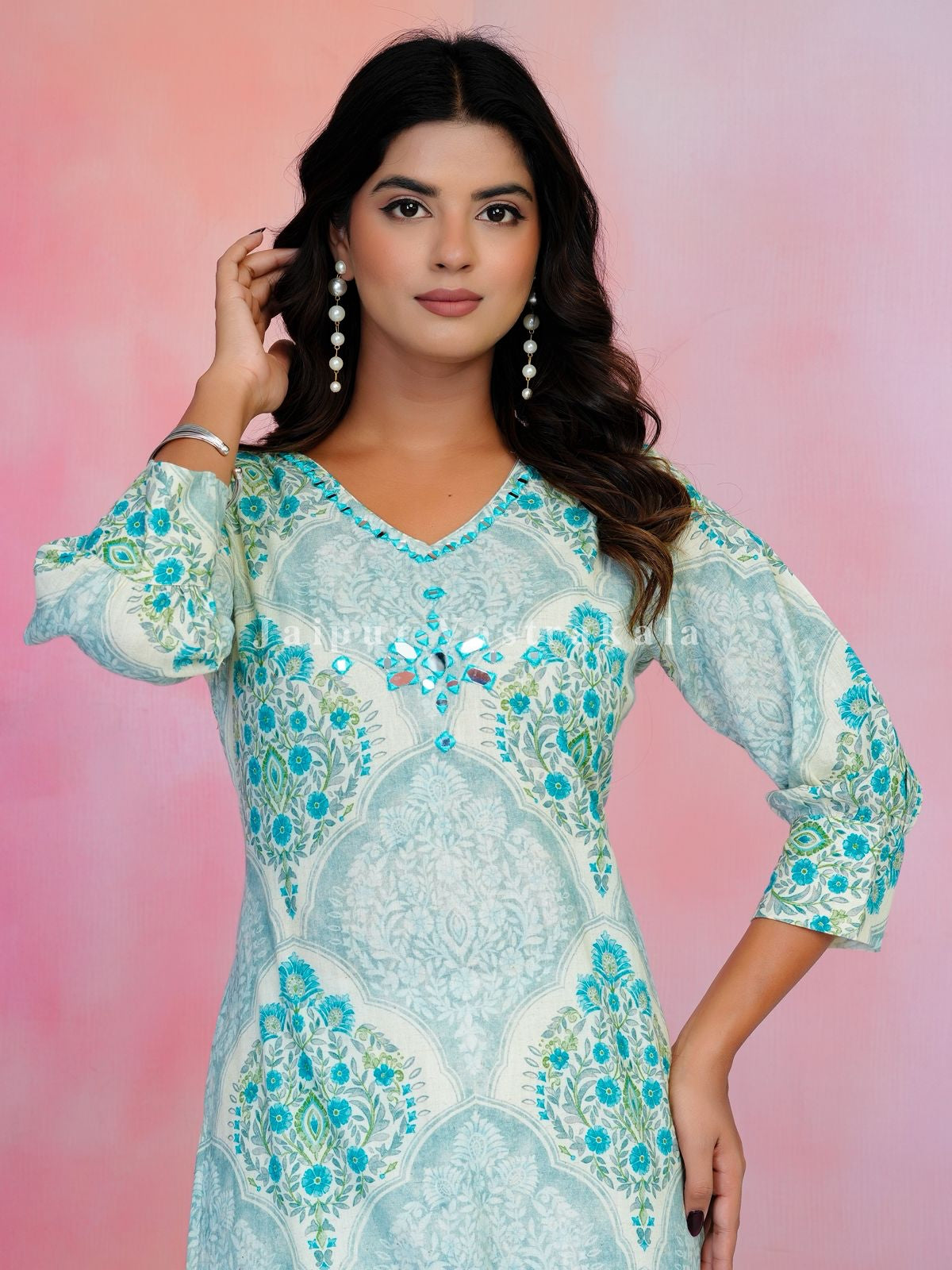 Azure Boota Cascade Cotton Kurti