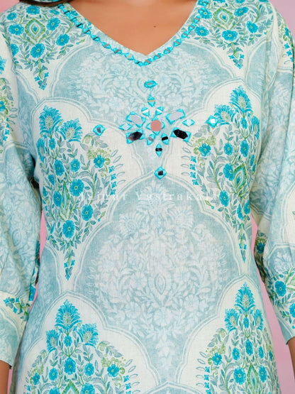 Azure Boota Cascade Cotton Kurti