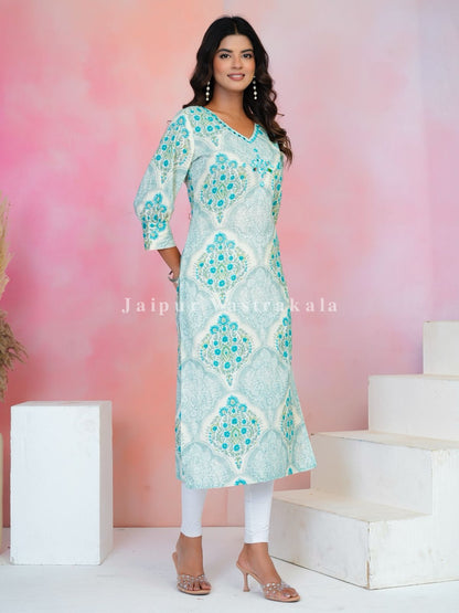 Azure Boota Cascade Cotton Kurti