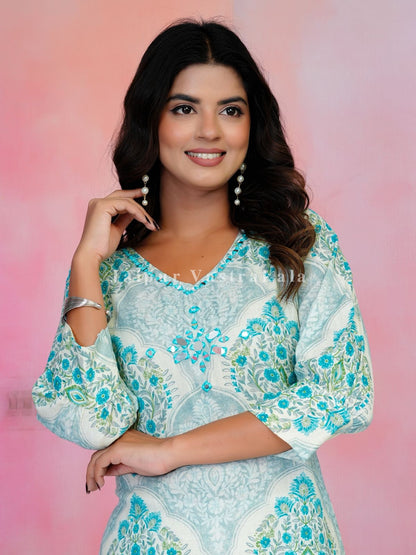 Azure Boota Cascade Cotton Kurti
