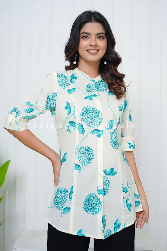 Light Blue Blossoms Cotton Top