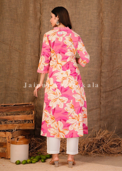 Pink Floral Vibe Cotton Kurti