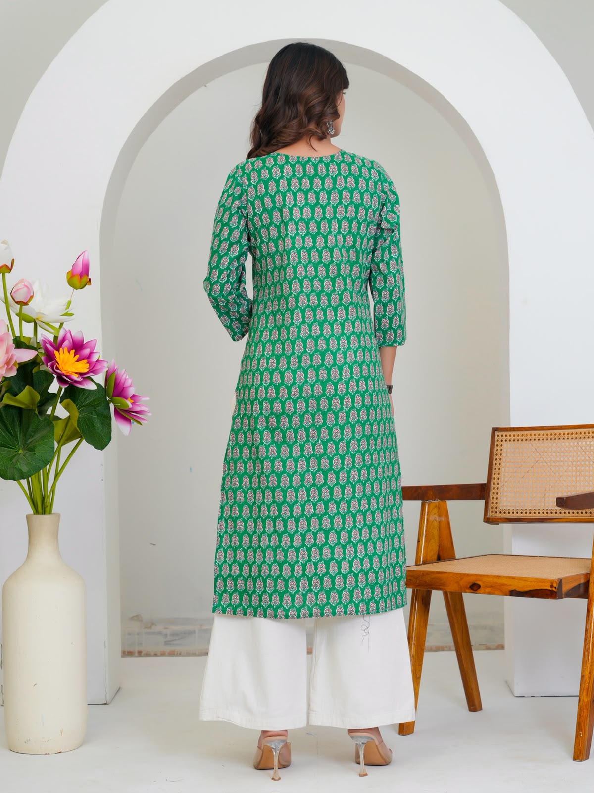 Green Booti Cotton Embroidery Kurti