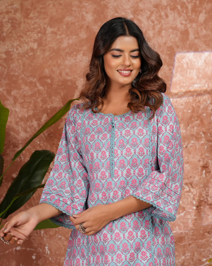 Blue Buds Cotton Pakistani Kurti